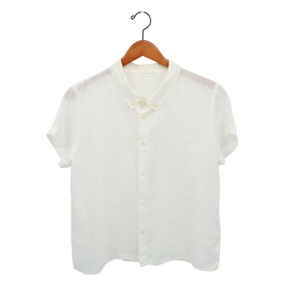 CP Shades Mia Short Sleeve White Linen Button Front Shirt M - Picture 2 of 5